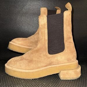 Frame La Canon Platform Brown Tan Chelsea Boot Bootie Chamois Womens Size 8.5 40